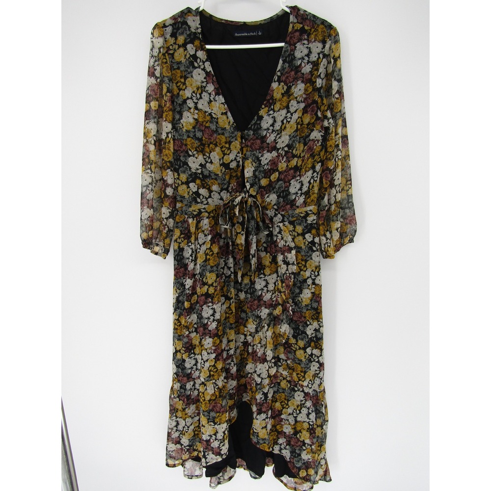Abercrombie & Fitch Floral Midi Dress Large Boho High Low Cottage Whimsical Chic - Picture 2 of 15